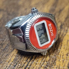 Finger Ring Digital Watch Silver tone RED Women Men Elastic Watches FAST US SHIP