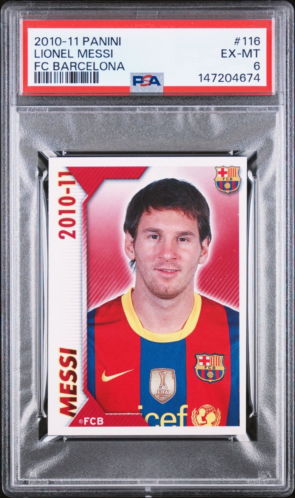 2010-11 PANINI FC BARCELONA BARCA #116 LEO LIONEL MESSI MINT PSA 6