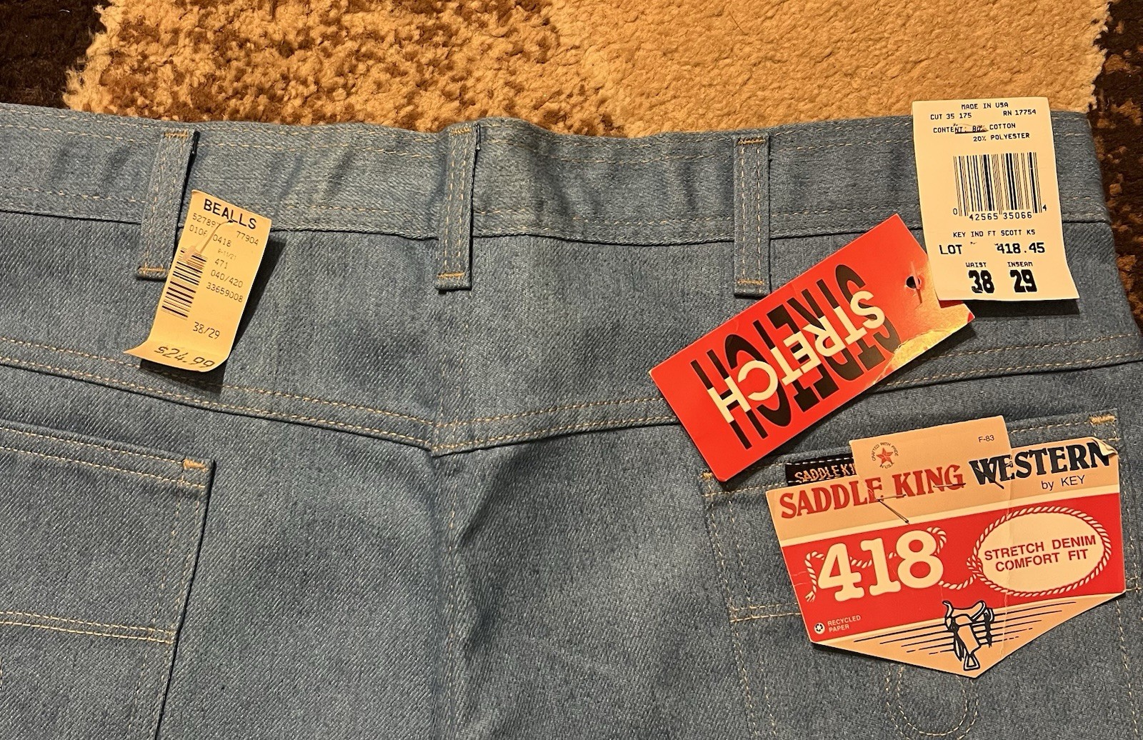 Wrangler Saddle King Western Stretch Denim Jeans USA Made Size 38x29 Men's thumbnail 4