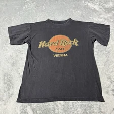 VTG 90s Hardrock Cafe Vienna Tshirt Womens Size M 19x22 in Black Retro