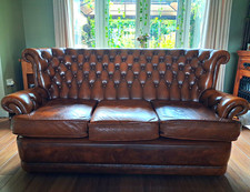 Welbeck House Brown Leather Chesterfield 3 Seater Sofa Tufted Rolled Arms 185cm