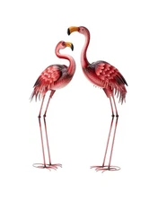Set of 2 Glitzhome 38" Metal Standing Flamingos