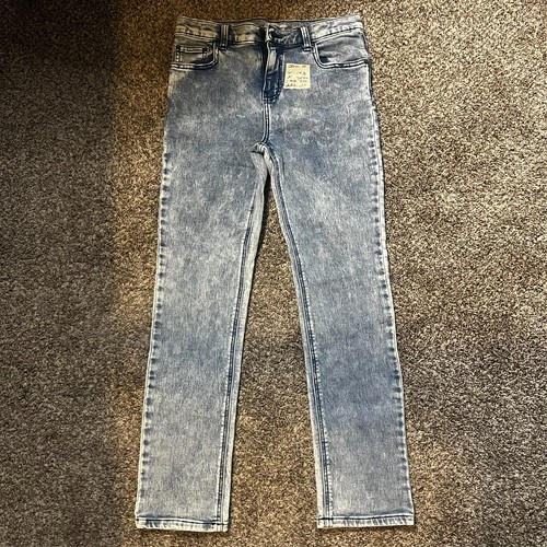 Pantalones de mezclilla ajustados Wonder Nation para niños talla 14 azul lavado ácido cintura ajustable