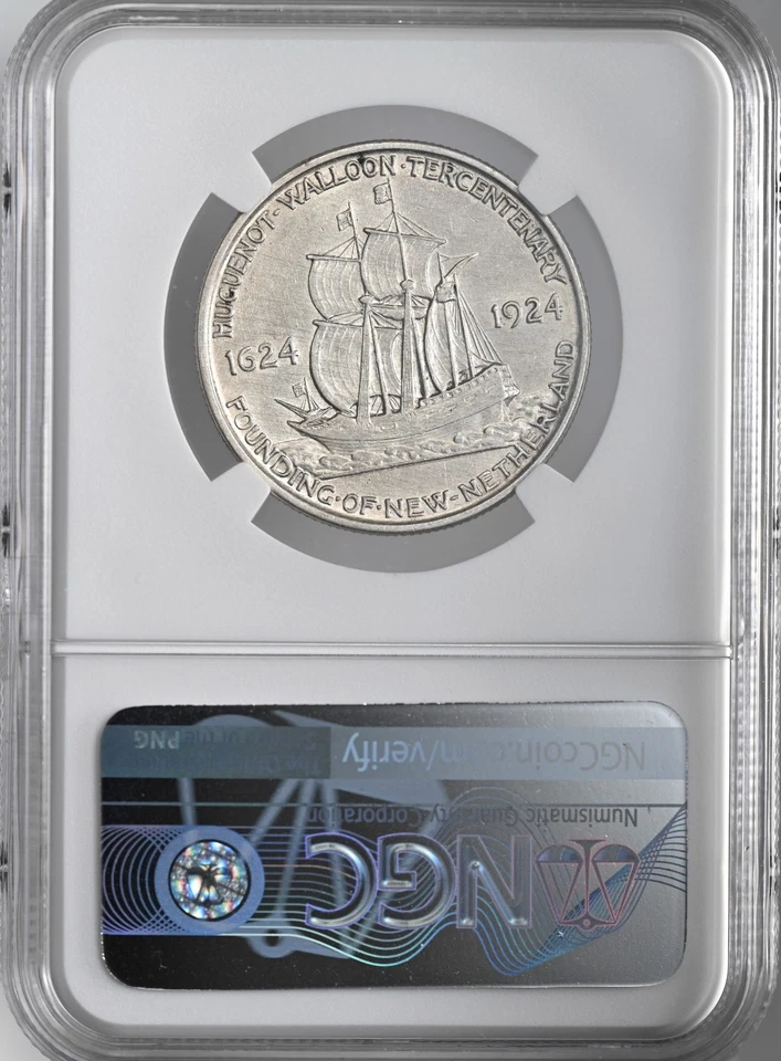 1924 50C HUGUENOT SILVER HALF DOLLAR NGC AU DETAILS HARSHLY CLEANED #8405243-023 - Image 4 of 4