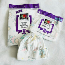 Vintage 90 s Fruit of the Loom Infants Receiving Blanket and Caps