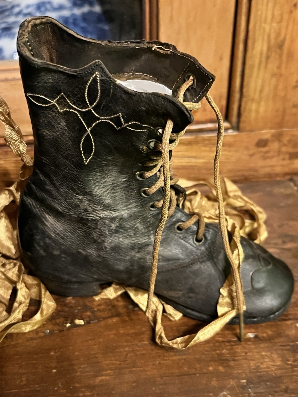 Fancy RARE HEELS Leather Victorian 5&rdquo; Black Lace Up Baby Boots Shoes