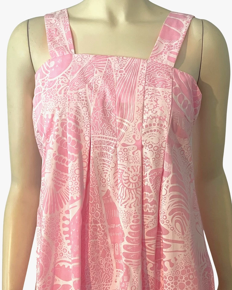 Винтажный 70-х Таити импорт Sz S макси солнце платье завышенной талии розовый раковины Гавайи пляж - Изображение 4 из 4