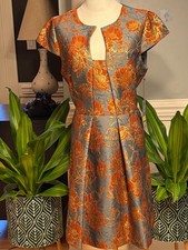 Vince Camuto Classic Gray/Orange Metallic Fit & Flare Dress 12 NWT