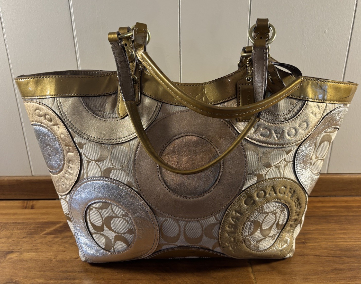 Coach Carly Y2K Large Circular Patchwork Shoulder… - image 1