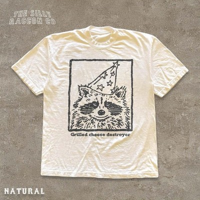 Retro raccoon-pattern shirt, funny large-sized cheese destroyer T-shirt