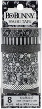 BoBunny Washi Tape 8/Pkg-Tuxedos & Tiaras W/Black Glitter Accents
