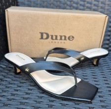 Dune London Black Leather Square Toe Kitten Heel Thong Sandals • UK 6 / Eur 39 •