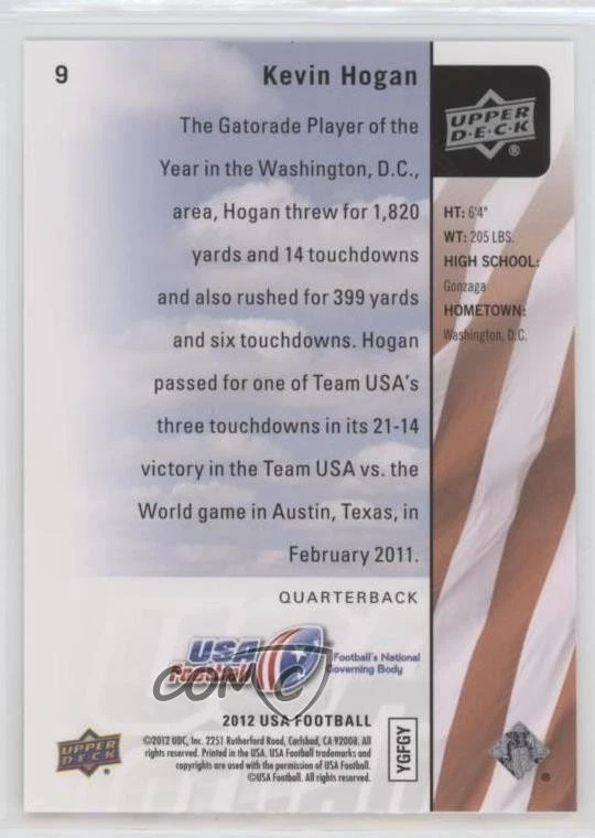 2011-12 Upper Deck USA Football Box Set Kevin Hogan #9 - Image 2 of 2