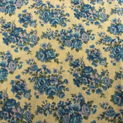 Cotton Fabric Blue Roses On Beige VIP Cranston Quilt Craft 27'' x 44 ''