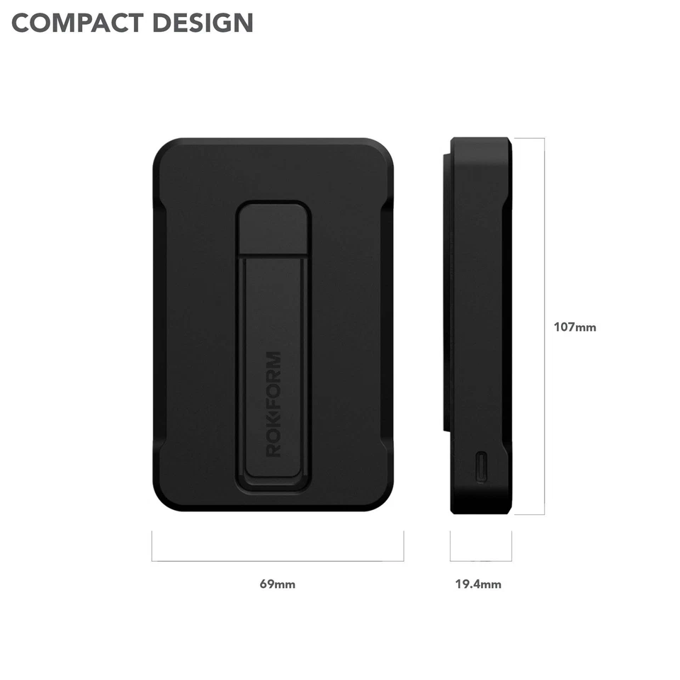 Banco de potência magnético sem fio RokForm 10000mAh com suporte e carregamento rápido 15W - Imagem 4 de 4