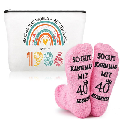 Xuniea 40. Geburtstag Geschenk Für Frauen   Kosmetiktasche Und Socken Zum 40. Ge