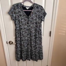 J.Jill Floral Print Dress Tiered Button Front Short Sleeve Casual XS