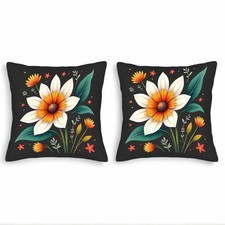 Set of 2 Decorative Throw Pillow Covers 18x18in -Floral Design with White Petals