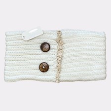 Cream Stretch knit Headband With Lace and wooden button Detail