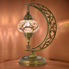Lámpara de Mosaico Luna Media Luna Púrpura 47cm - Luz de Mesa Luna Turca Hecha a Mano con