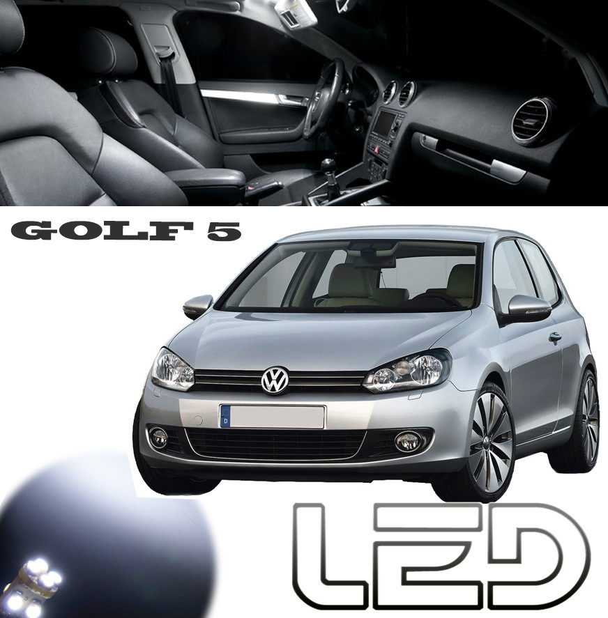 Ampoules LED Golf 5 blanc kit eclairage habitacle interieur plafonnier miroirs de courtoisie