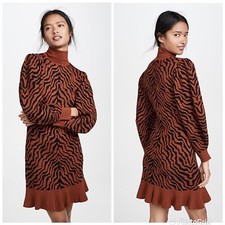 Ulla Johnson Joni Zebra Print Merino Wool Knit Mini Dress in Rust Size S Runway