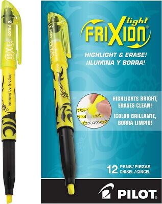46502 Pilot Frixion Light Erasable Highlighter, Yellow, Chisel Tip, Pack of 12