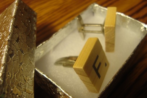 " F " Scrabble Tile Monogram Letter Initial Cufflinks 1 Pair (Two) Silver Plate - Picture 2 of 3