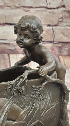 JUGENDSTIL VINTAGE FIGUR KINDER BRONZE ÜBERTOPF SKULPTUR DEKO VERKAUF - Bild 7 von 10