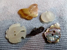 5 Vintage Realistic MOP Mother of Pearl Shell Buttons Fish Butterfly Bow Apple