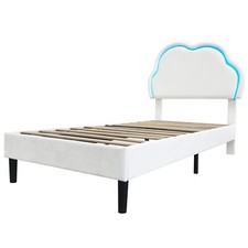3ft Single Bed Soft Velvet Upholstered Bed Frame With LED Cloud Shaped Headboard