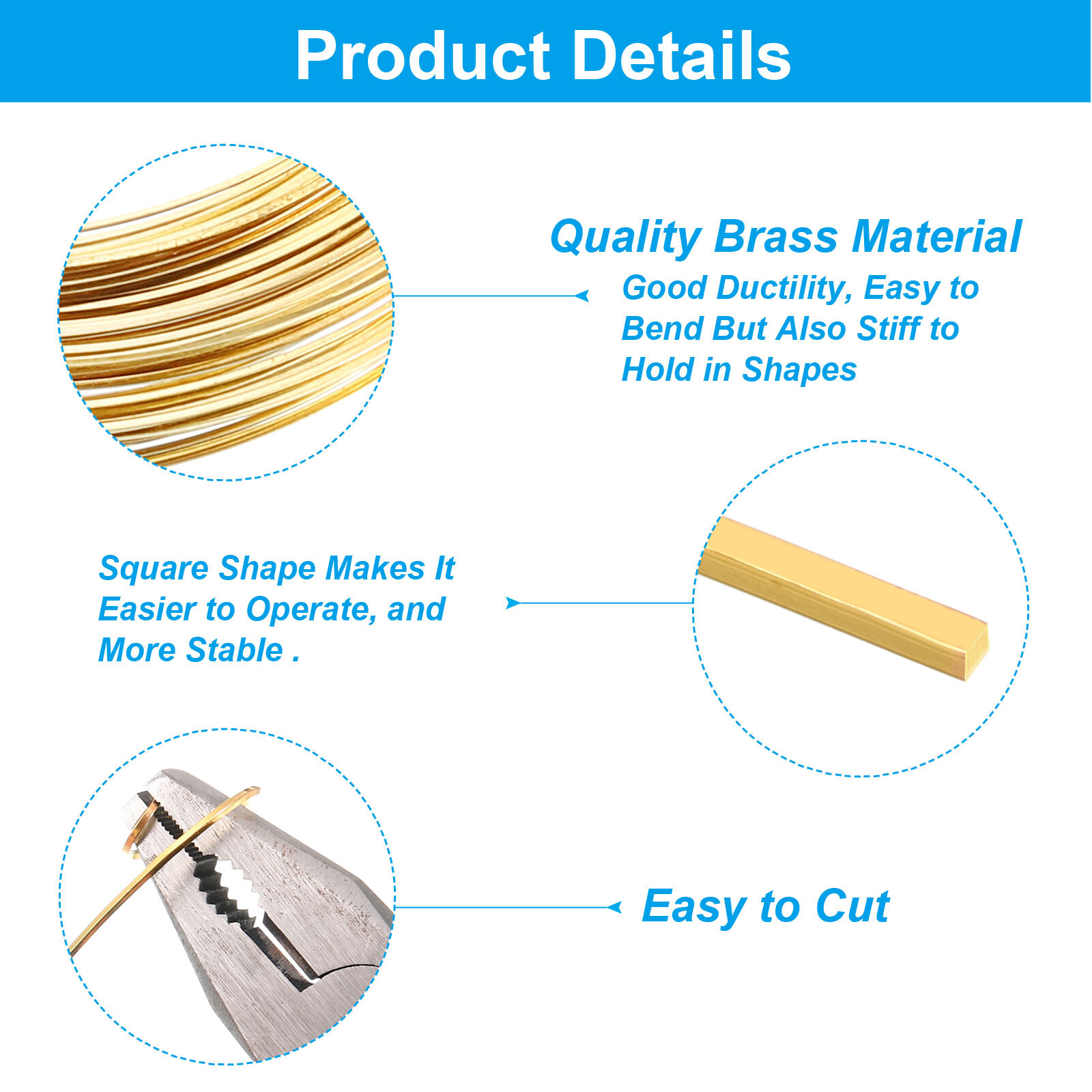 26Ga/0.4mm 49.21Ft Hard Bendable Brass Square Wire, Brass eBay