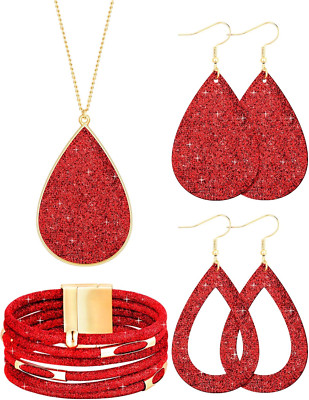 4 Pieces Women'S Glitter Jewelry Set Bridal Wedding Multi-Layer Bracelet Faux Le