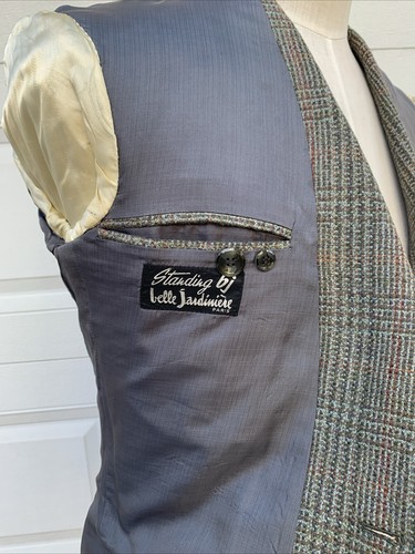 Vintage 1960s Multicolor Plaid Wool 2 Btn Blazer - Belle Jardiniere France - Picture 11 of 14