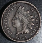 1864 INDIAN HEAD CENT - VF -W GREASE STRIKE On FEATHERS & RPD! -Copper Nickel CN