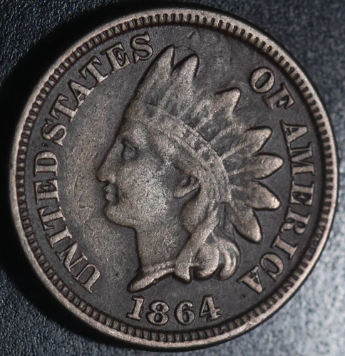 1864 INDIAN HEAD CENT - VF -W GREASE STRIKE On FEATHERS & RPD! -Copper Nickel CN