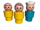 3 Vintage 1974 Fisher Price Little People Jumbo Yellow and Blue Figures 3 1/2"
