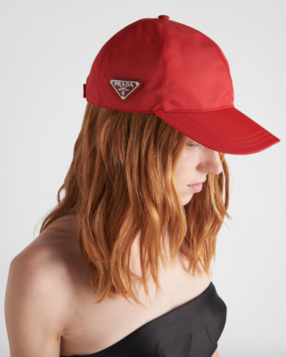 Auth Luxury Women's PRADA Milano Logo Silk Baseball Red Cap Hat