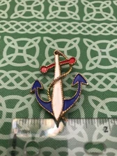 Retro Red White & Blue Nautical Steam Rope Anchor Pin Signed JJ FREE SHIPPING