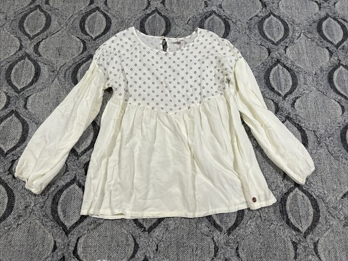 Matilda Jane 435 Größe 14 geschmücktes Oberteil elfenbein Blumen fließende Bluse