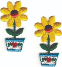 Yellow Daisy Patch Embroidered Cut out Iron on Sew on 1 1/2" in Lot of 2