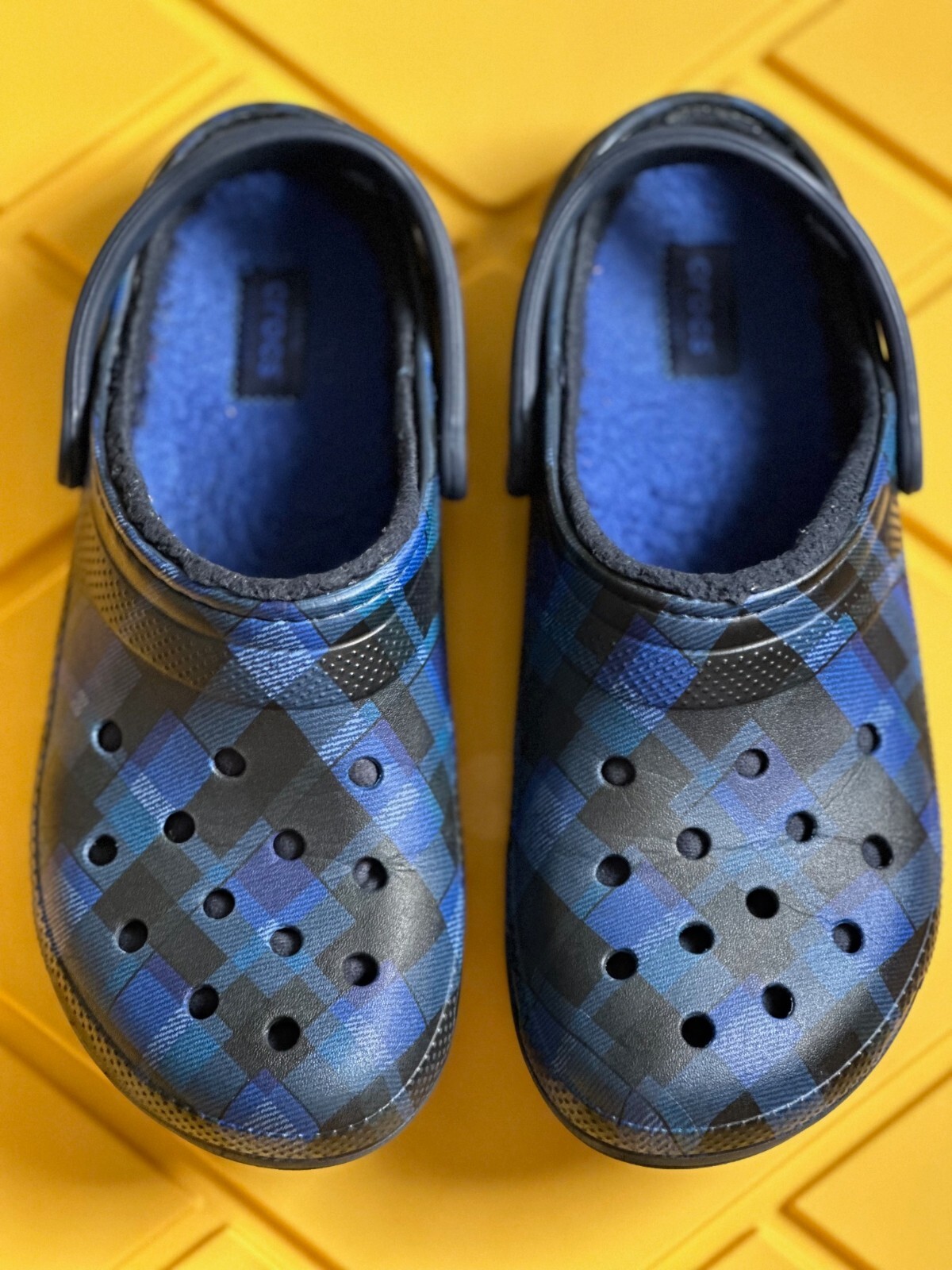 Crocs Classic Fur Lined Plaid Checkered Fleece Clog B… Gem