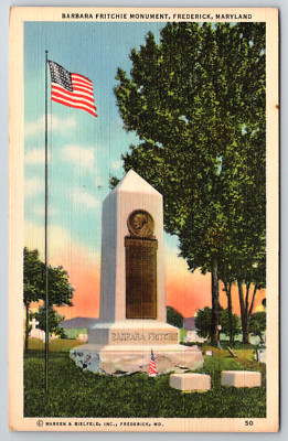 1940s Baltimore Fritchie Monument Frederick MD Postcard Vintage