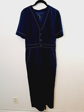 Maggy London Women's Blue Structured Contrast Trim Jumpsuit In Size 6