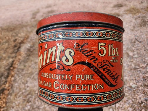 Vintage MELLOMINTS Sugar Confection 5 LB. Advertising Tin: Brandle and Smith Co.