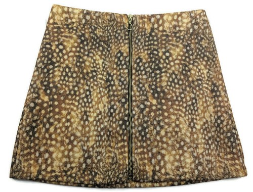 Topshop Brown Print Mini Skirt Exposed Zipper Front sz 4