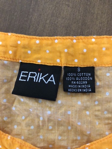 Erika Small Sleeveless Shirt Bow Button Polka Dot Orange 100% Cotton Lightweight - Picture 5 of 8