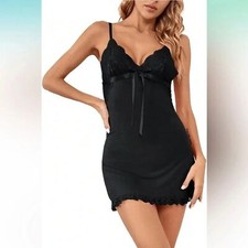 Lingerie Lace Chemise Backless Strappy Mini Nightgown Teddy Dress