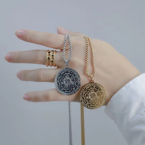 Vintage Stainless Steel Round Pendant The Seal of The Seven Archangels Necklace - Picture 11 of 25