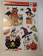 NOS FUN WHIMSICAL DOG HALLOWEEN PUG BULLDOG LAB TERRIER Window Cling Decorations